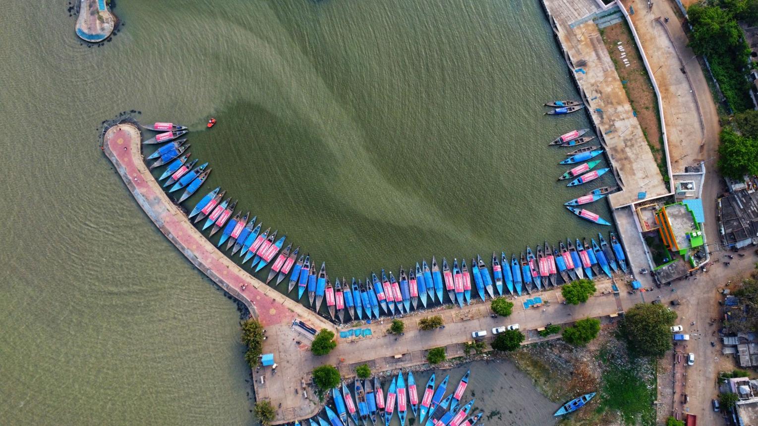 Fishing harbor boats and docking facilities